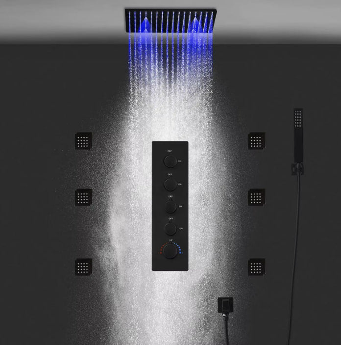 Ducha de Teto Embutir SPA Preto Fosco com Conectividade Bluetooth