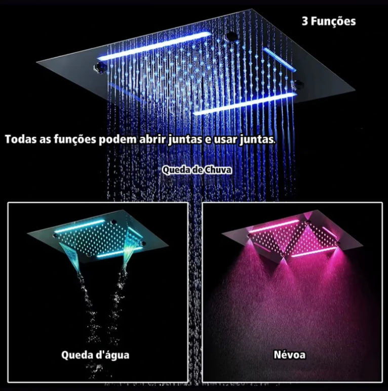Ducha de Teto embutir Spa Ouro Escovado com Led