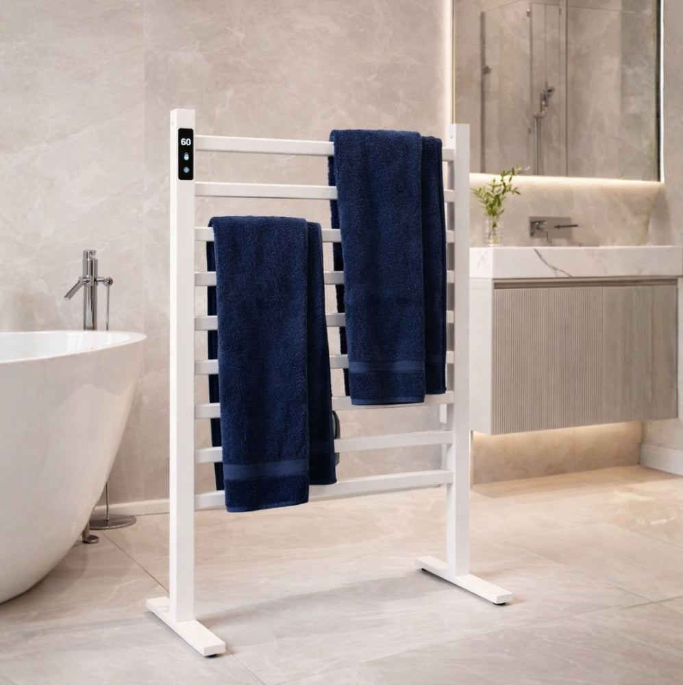 Toalheiro Térmico de Piso Branco - Painel Digital Touch 220v