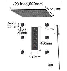 Ducha de Teto Embutir SPA Preto Fosco com Conectividade Bluetooth