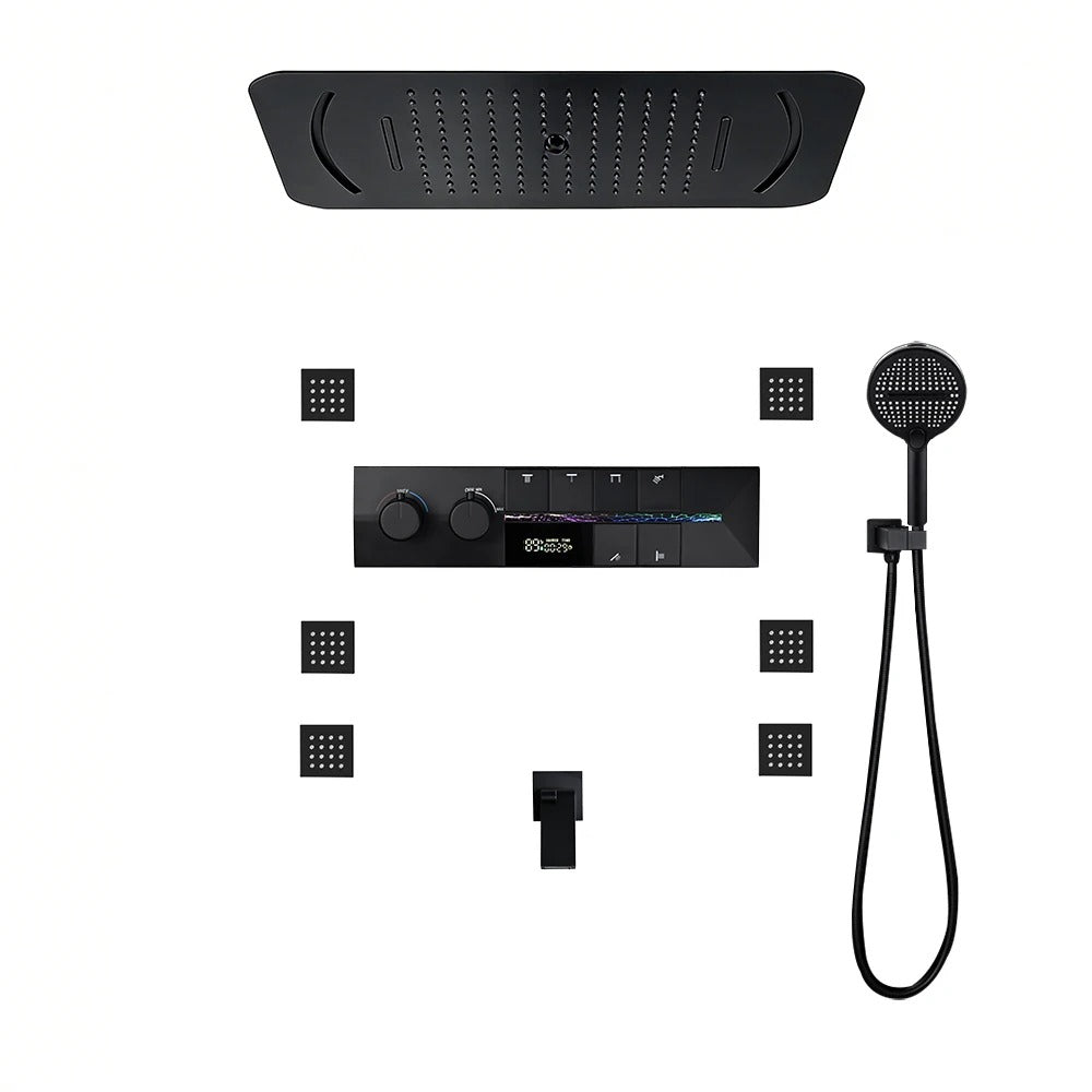 Ducha de Teto embutir Spa Preto Fosco com Led