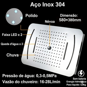 Ducha de Teto embutir Spa Ouro Escovado com Led