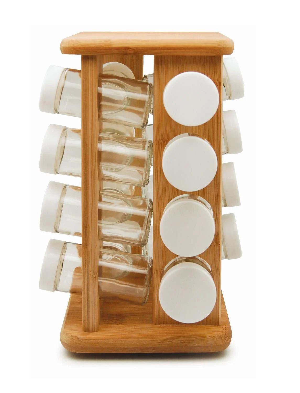 PORTA TEMPEROS COM SUPORTE GIRATÓRIO DE BAMBU 16 POTES
