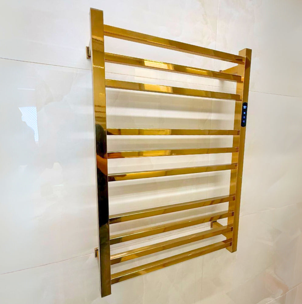 Toalheiro Térmico Dourado Tubo Quadrado com Opção de Wi-Fi Aço Inox 304