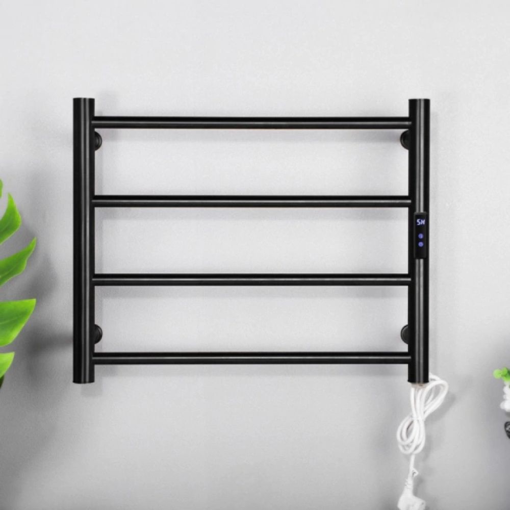 Toalheiro Térmico Preto 4 Barras Timer e Controle de Temperatura