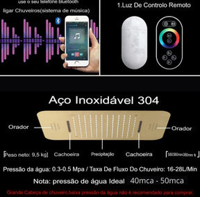 Ducha de Teto Embutir SPA com Conectividade Bluetooth 58x38