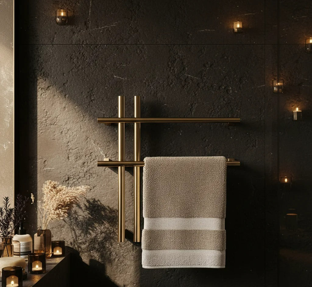 Toalheiro Elétrico Geométrico Dourado Slim